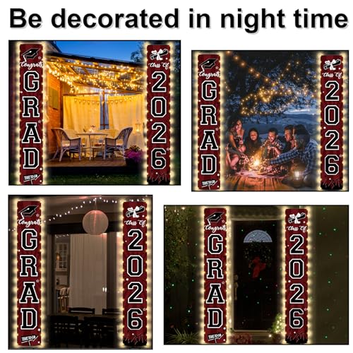 Image of 2026 Graduation Banners Lighted Decorations Class of 2026 Congrats Grad Porch Sign Banners with LED Light Welcome Hanging Door Decor Party Supplies for Indoor Outdoor(Maroon and Black)