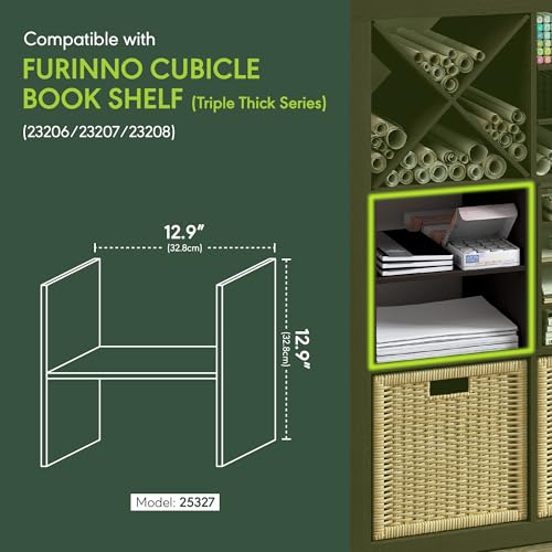 Image of Furinno Cubicle H-Shelf Cube Insert, 2-Tier Cube Organizer, Black Oak | 12.9W x 12.9H, Vertical /Horizontal Shelf Accessory, Fits into Furinno Triple Thick Cubes, Ikea Kallax, for Organization