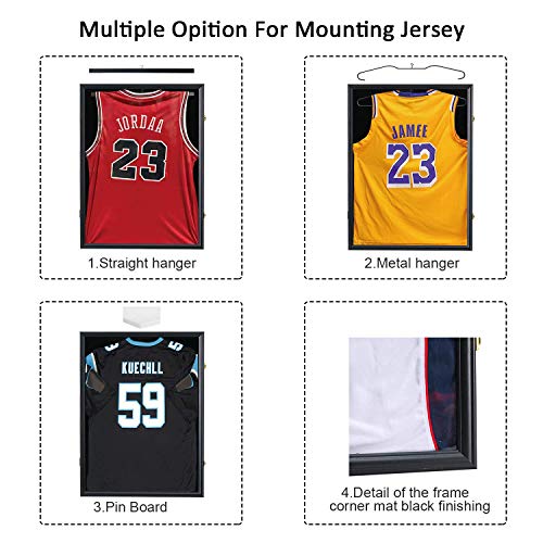 Jinchuan Jersey Frame Display Case Large Frames Shadow Box Lockable with UV Protection for Baseball Basketball Football Soccer Hockey Sport Shirt Black - Thumbnail 2