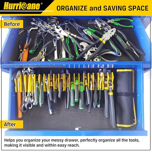 Image of HURRICANE Plier Organizer Rack, 10-Slot Pliers Cutters Rack with Non-Slip Rubber Base, Tool Drawer Toolbox Organizer and Storage, Extendable Design, Fit 3 inch H, 1 Pack, Yellow