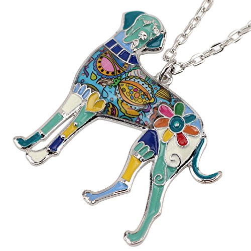 Bonsny Dog Collection “Appollo” Enamel Zinc Alloy Metal Great Dane Necklace Dog Animal Pendant Jewelry Unique Design (Blue) #TOP2