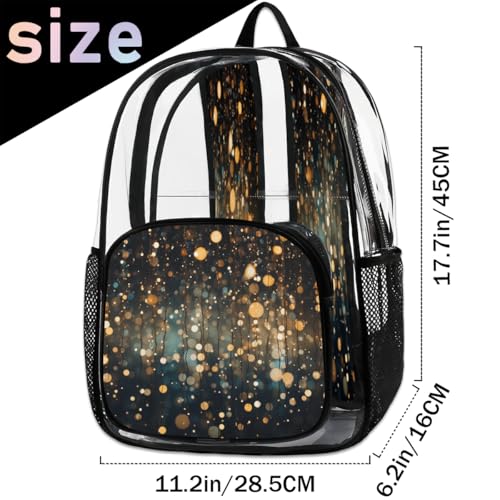Abstract Geometric Clear Backpack for Stadium Events, Shiny Gold Dots Waterproof Clear Bag for Women Men Adult Sport Work Daily Music Festival and Concerts2