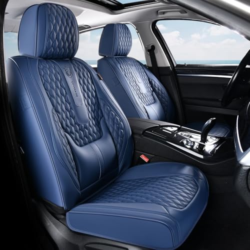 Image of Coverado Front Seat Covers, Car Seat Covers Front Seats, Nappa Leather Seat Covers for Cars, Waterproof Seat Covers with Lumbar Support Universal Fit for Most Cars SUV Trucks (Front, Blue)