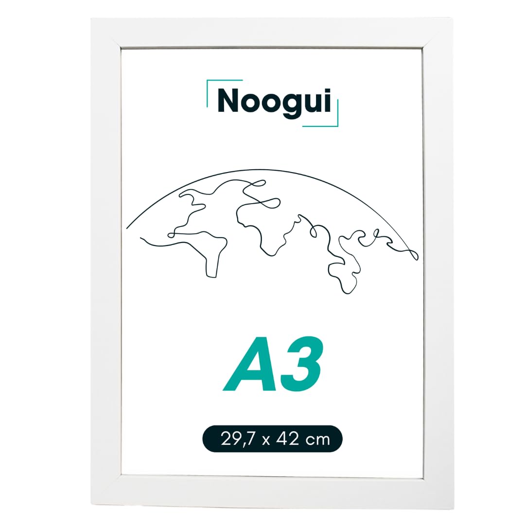NOOGUI Marco A3 | Madera | Marco para fotos | Marco Din A3 | Tamaño 30x42 cm | Color Blanco | Ideal para Fotos y Certificados (Blanco, A3 (30x42 cm))