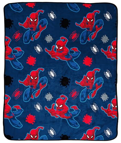 Image of Jay Franco Marvel Spiderman Plush Throw Blanket - Measures 50 x 60 Inches - Kids Super Soft Blue Fleece Superhero Bedding