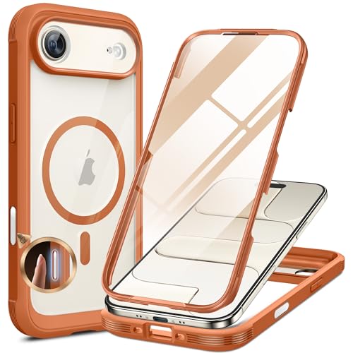 Image of Miracase Magnetic for iPhone Air Case 6.5 inch [Compatible with MagSafe] Full-Body Phone Case with Built-in Glass Screen Protector & Camera Control,Drop Proof iPhone 17 Air Case Cover, Orange
