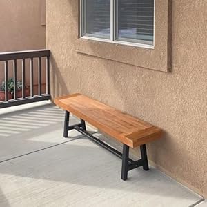 Mfstudio outdoor patio bench 63 long rectangular acacia wood dining picnic furniture benches for backyard garden lawn porch  urban country home decor