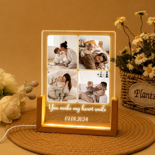 Image of Custom Photo Collage LED Lamp, Personalised Acrylic Night Light, Warm White, Modern Style, Anniversary and Birthday Gift for Couples and Friends (Design 5)