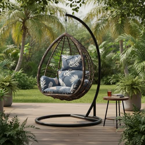 Coussin de chaise œuf à imprimé floral de rechange lavable pour terrasse - 4