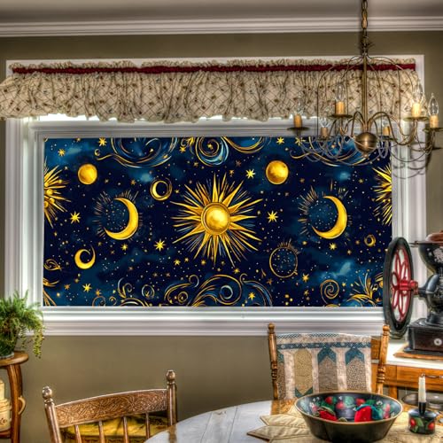 HOMETITUTE Star Moon Stained Glass Window Cling 39.3x17.7 Inch PVC