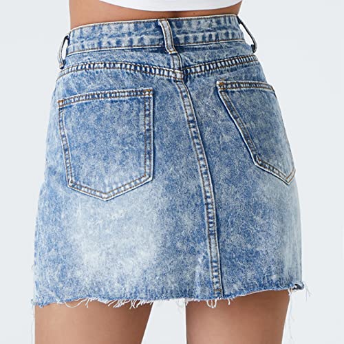Women's Denim Skirt Women's Raw Edge Denim Short Skirt Ripped Hip Skirt Summer4