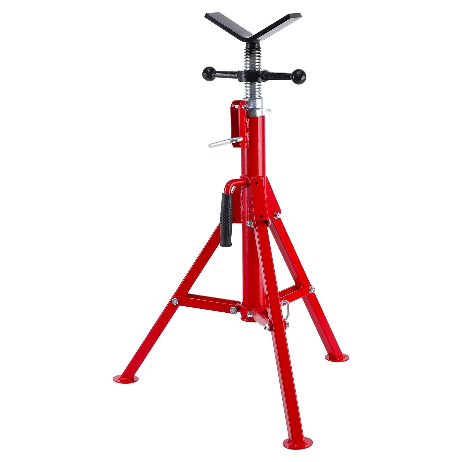 Garvee Soporte de Tubos con Cabezal en V, Gato para Tubería Plegable de Acero al Carbono, 1134 kg de Capacidad, Altura Ajustable de 71 a 132 cm, para Soldadura de Tuberías de 3 mm a 300 mm, Rojo