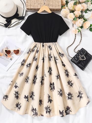 New 8-14Years Girls Elegant Dress Short Sleeve A-Line Floral Midi Party Special Occasion4