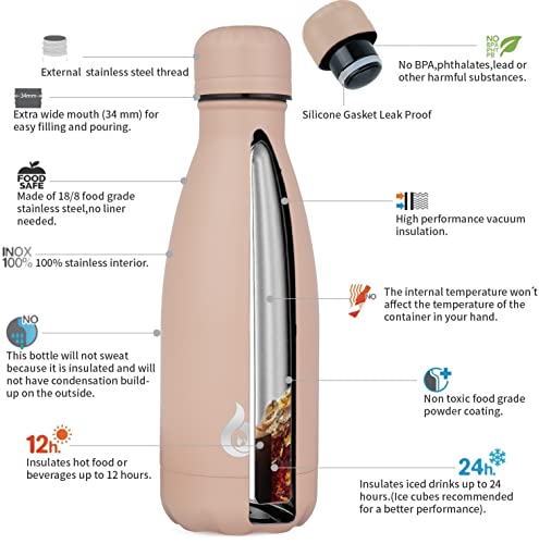 Image of BJPKPK 12oz Insulated Stainless Steel Water Bottles Metal Water Bottle for Travel,Apricot