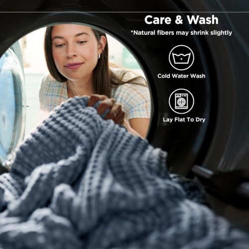 Image of Bedsure Cooling Cotton Waffle Full Size Blanket - Lightweight Breathable Blanket of Rayon Derived from Bamboo for Hot Sleepers, Luxury Throws for Bed, Couch and Sofa, Dusty Blue, 80x90 Inches