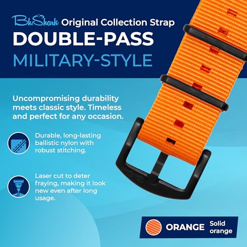 Image of BluShark - Original Collection Military-Style Waterproof Watch Strap, Fits All Timepiece Brands, Durable Nylon Wristwatch Accessories with Stainless Steel Buckle - 18mm, 20mm, 22mm & 24mm Watch Bands
