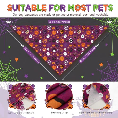 Image of Abbylike 50 Pcs Halloween Dog Bandanas Bulk Cute Dog Paw Prints Pattern