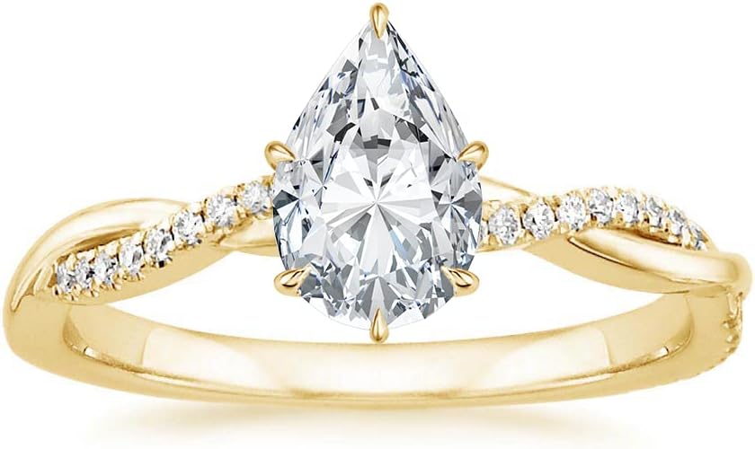 2 CT Pear Shaped Moissanite Engagement Rings for Women Handmade Wedding Bridal Set Solitaire Twisted Band Sterling Silver 10k 14k 18k Solid Gold Anniversary Promise Gifts