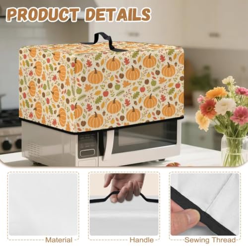Image of Microwave Oven Cover, Air Fryer Toaster Oven Dust Cover Fall Decor Countertop Appliance Protector, S, 18.25 x 14.5 x 11 Inches, Pumpkin Maple Leaf Beige