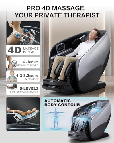Image of Massage Chair Full Body,4D Zero Gravity Massager Recliner with Touch Screen Controller, SL-Track Heating, Foot Massage, Auto Modes, Bluetooth Speaker, Black