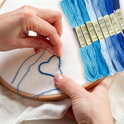 Image of 1 Box 65.6 Yards 8 Skeins 6 Ply Blue Friendship Bracelet String Variegated Embroidery Cotton Thread Bulk Yarn Assorted Cross Stitch Gradient Floss Set for Sewing Hand Making Knitting Crafts