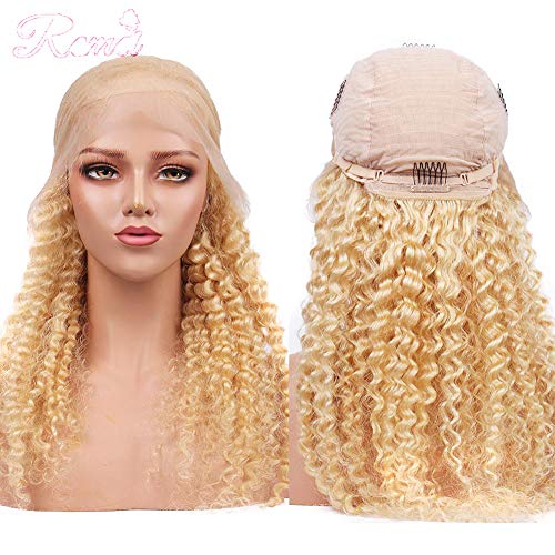 9A Water Wave Blonde Human Hair Lace Front Wigs 18Inch 13x6 Deep Part PrePlucked with Baby Hair Glueless Remy Hair Curly Wave Lace Frontal Wig Full End Lace Wigs #613 Color Human Hair Wigs for Women