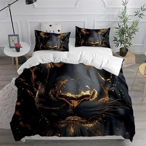 Housse de couette double 200x200cm microfibre animaux 3D fermeture éclair tigre d'or - 6