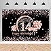 Happy 14th Birthday Decorations Backdrop Banner for Girls Happy 14 Years Old Party Fabric Sign Poster Girl Birthday Black and Rose Photo Background 14th Birthday Party Supplies, 59