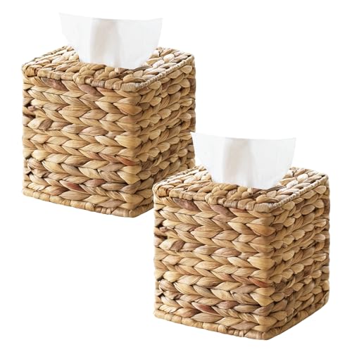 2 Pack Wicker Tissue Box Cover Square Handwoven Facial Tissue Box Holder
