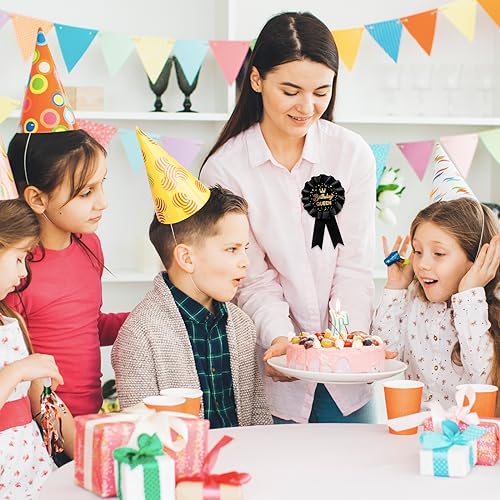 Image of Black Birthday Queen Tinplate Badge Pin, Happy Birthday Award Ribbon Rosette Button Pin Girl or Women Party Decorations Sign
