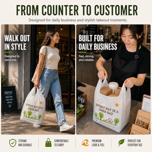 Image of YoYoRain White Thank you T shirt bag, Grocery shopping bag Reusable and Disposable Supermarket Bag 11''x6''x21'' 101PCS