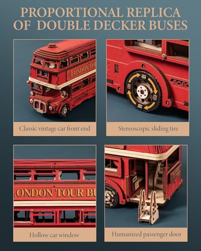 Miniatura 3 de Rowood Puzzles 3d Madera Autobús Turístico De Londres, Maquetas De Madera Retro Para Adultos Para Construir, Regalo Creativo Para El Día De Cumpleaños Y Navidad