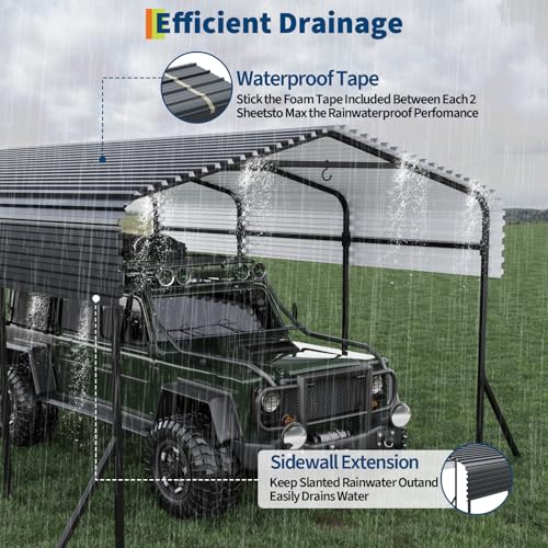 Image of GAOMON Metal Carport, Carport with Reinforced Base and Galvanized Steel Roof, Heavy Duty Garage Car Shelter Shade, Outdoor Car Port Canopy for SUV, Truck, Boats, 10x15 FT
