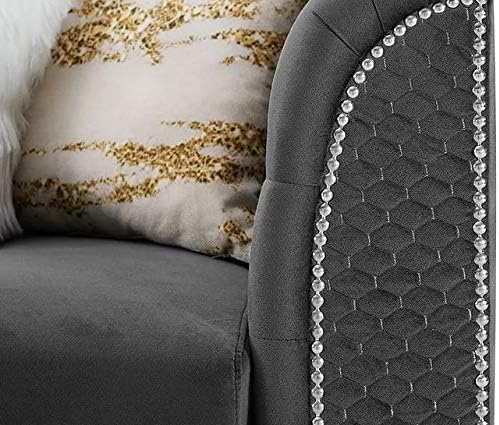 Florina Sectional Sofa with Pillows Upholstered in Grey Velvet Fabric