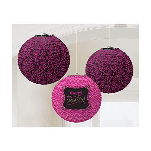 Amscan Printed Paper Lanterns | Black/Pink/Gold Collection | Birthday