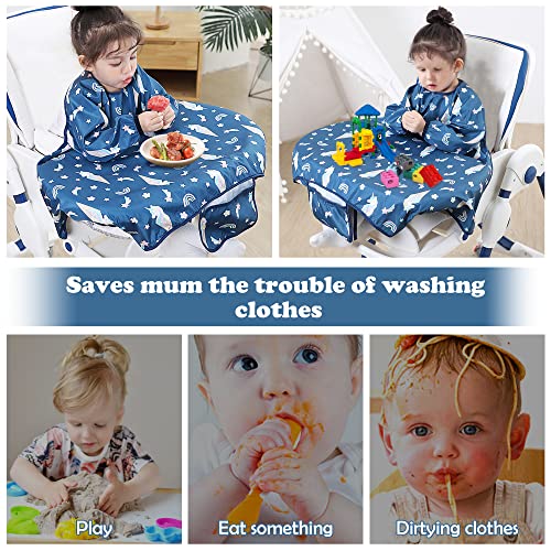 JinBei Baby Bibs with Sleeves,Toddler Feeding Bibs Coverall Long Sleeve Baby Apron for Painting,Waterproof Adjustable Wipe Clean Attaches to Highchair Weaning Bibs for Boy 6 Month to 5 Years,Navy Blue - Image 4