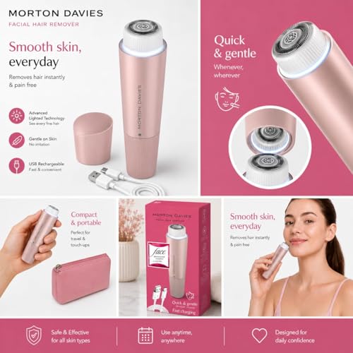 Image of MORTON DAVIES Facial Hair Remover 5000 Series, Personal Groomer for Women, Cordless and Compact |with Hypoallergenic Head, Gentle and Quick Facial Hair Removal | Easy Touch-Ups