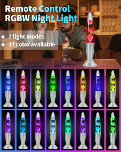 Image of LED Lava Lamp for Kids Adults: Remote Control 17 Colors Changing Liquid Motion Lamps for Boys Girls - 13 inch Small Table Lamp with 4 Glitter Modes for Bedroom - Christmas Mood Night Light Decorations