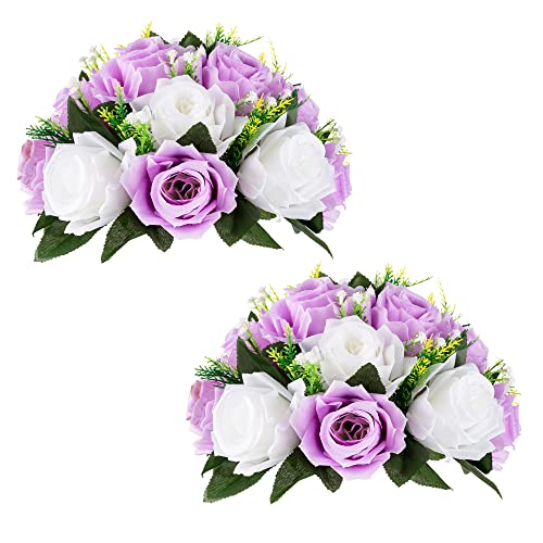 Flower Balls Wedding Rose Centerpieces: 2 Pcs Fake Flowers Lilac&White Kissing Balls Decor Light Purple&White Artificial Floral Arrangements Flower Bouquet Of Roses Home Party Table Diy Decorations #TOP9