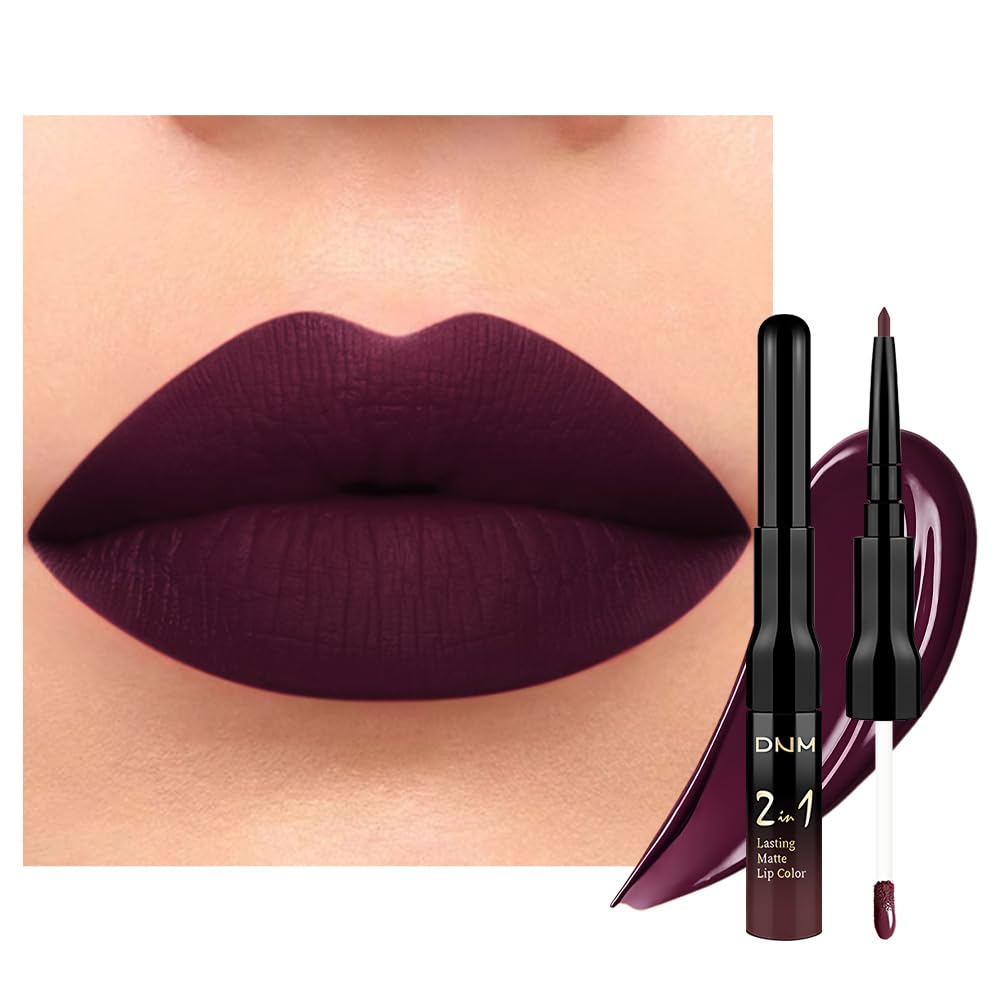 Dark Deep Eggplant Plum Purple Red Matte Lip Liner and Liquid Lipstick Stain Makeup Set for women Long Lasting Smudge Proof Lipstick labiales matte mate larga duracion listip 24 hours originales