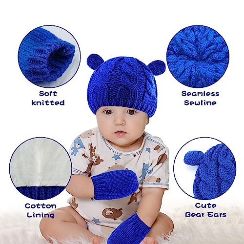 Image of RAOEXI Unisex Baby Toddler Hat and Mitten Set Winter Knitted Thick Warm Beanie Cap Gloves for Infant Boys Girls