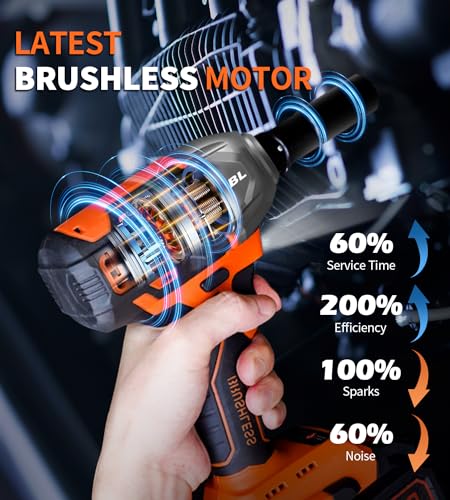 HARDELL Impact Wrench 1/2\", Impact Gun Torque 479 Ft-lbs(650N.m) 4900RPM with 20V Brushless Motor, Power Cordless Impact Wrenches w/ 2x 2.0A Li-ion Batteries, Fast Charger, 4 Pcs Driver Impact Sockets - Thumbnail 2