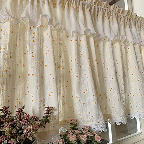 Cortina corta de cocina tejida con encaje crochet y caída semitransparente 3