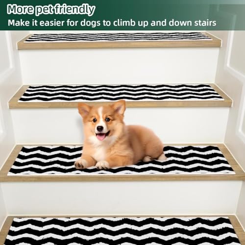 Alfombras para escaleras de madera de 15 piezas con rayas negras 6