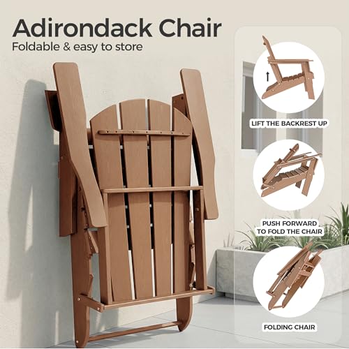 Image of Folding Adirondack Chair Set of 4, Lightweight-Portable HDPE Patio Chair, All-Weather Space-Saving Foldable Fire Pit Seating for Camping, Backyard, Deck-Cedar