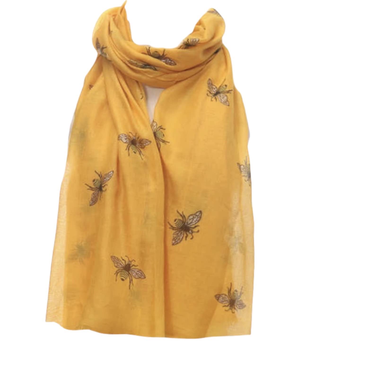 London Scarfs Women's Glitter Bumble Bee Print Ladies Scarf Lightweight Fashion Wrap (Bee Mustard)