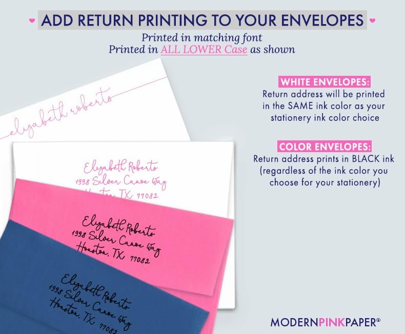 Personalized Stationery for Women, Modern Stationary for Women, FLAT OR FOLDED Note Cards with Envelopes, Your Choice of Colors and Quantity - Image 3