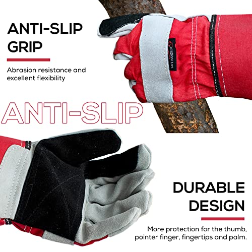 Safe Handler Supreme Rigger Gloves | Reinforced Palm, Split Grade, A Leather, Cotton Lining, Wide Safety Cuff, For Men & Women, Mechanics, Gardening, Osfm, 3 Pairs (6 Gloves) #TOP1