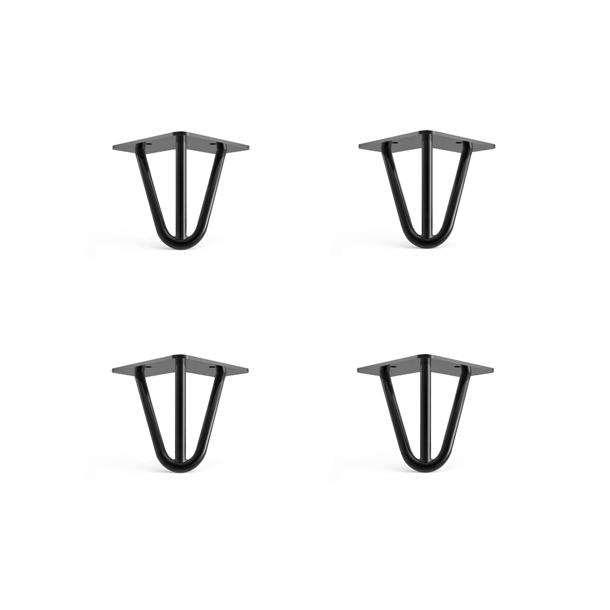 Dt Ironcraft Black 4 X Hairpin Legs From - 10Cm 3 Rod / 10Mm, - Sofa, Bed And Cabinet Legs With Floor Protector Feet & Screws