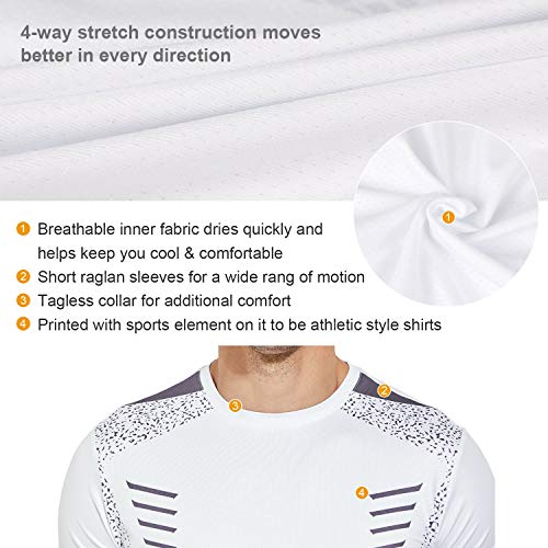 BALEAF Men\'s Quick Dry Short Sleeve T-Shirt Running Print Shirts White Size M - Thumbnail 2